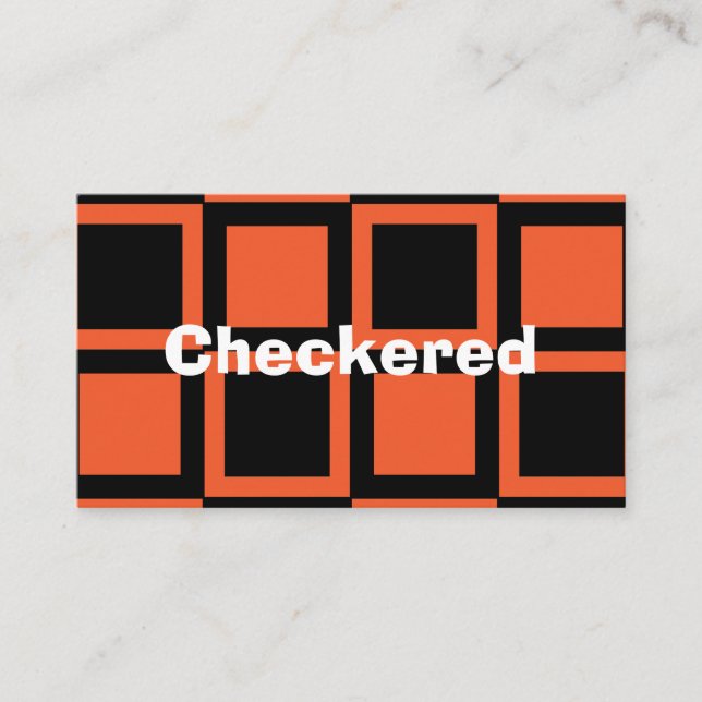 Svart Orange Checkated Mönster Visitkort (Framsida)