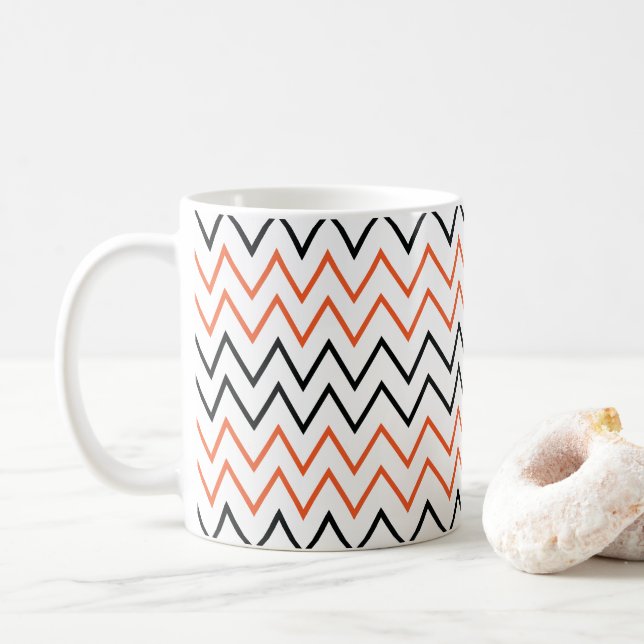 Svart Orange Chevron Sicksack Kaffemugg (Med munk)