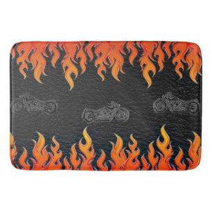 Svart Orange Flamor Hett Brandcykel, Badrumsmatta