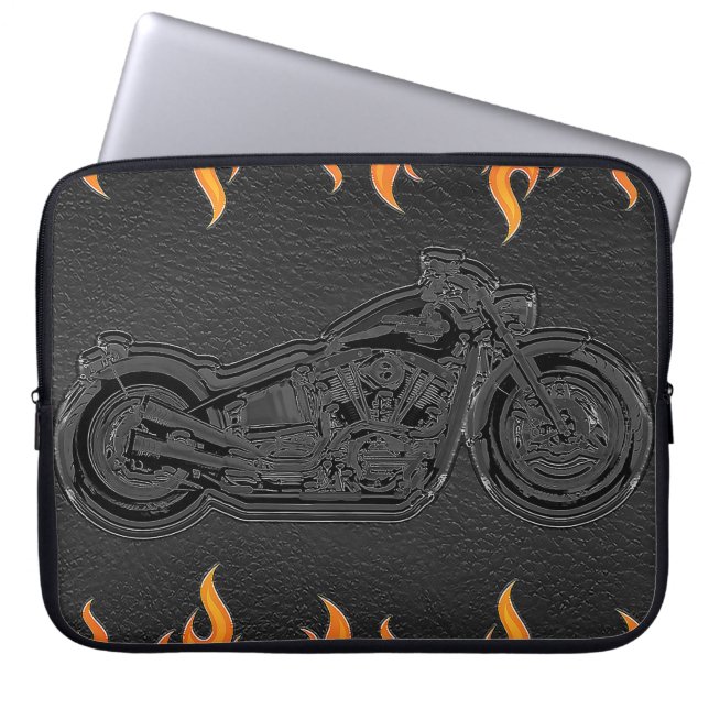 Svart Orange Flamor Hett Brandcykel,  Laptop Fodral (Framsidan)