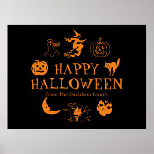 Svart orange för användarnamn för happy halloween poster
