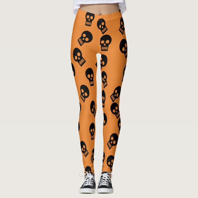 Svart/orange för skallekonfettidamasker leggings (Framsida)