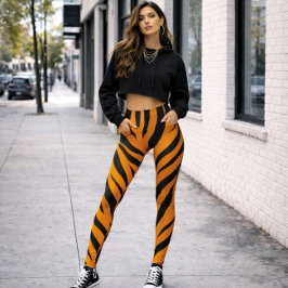 Svart Orange för utskrift av vild Side Tiger  Leggings