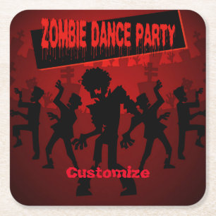 Svart & orange för Zombiedansparty Underlägg Papper Kvadrat