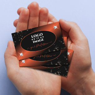 Svart Orange Glitter Stars judar med Logotyp Visitkort