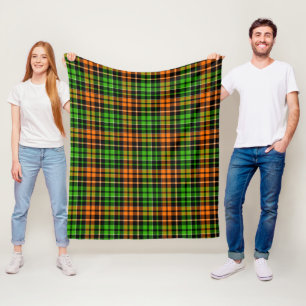 Svart Orange Grön Plaid Rutig Design Fleecefilt