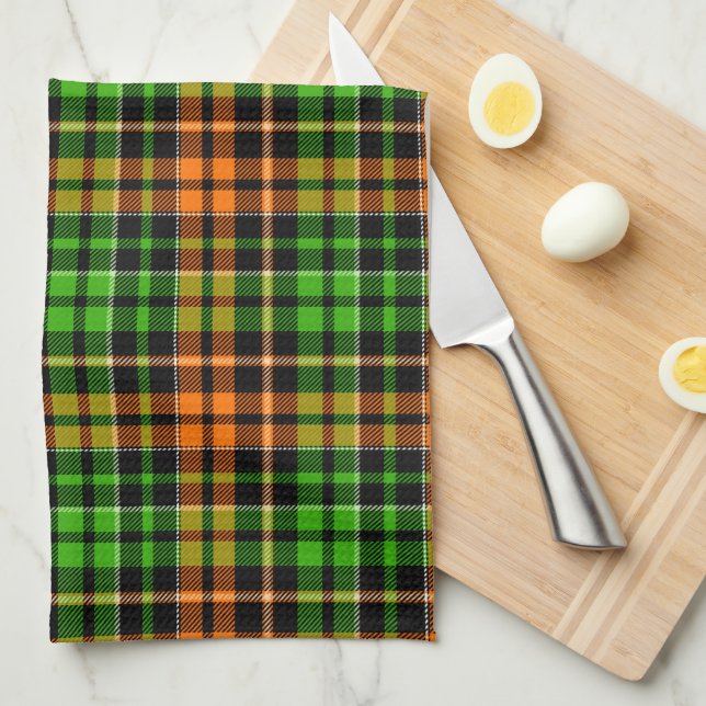 Svart Orange Grön Plaid Rutig Design  Kökshandduk (Vikt i Fjärdedel)