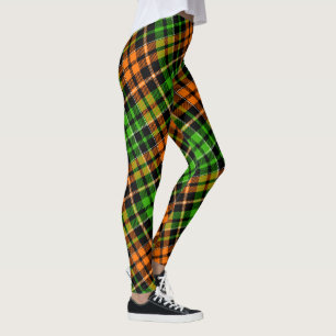 Svart Orange Grön Plaid Rutig Design Leggings