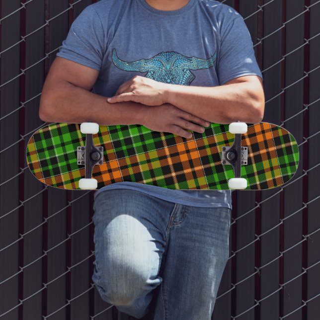 Svart Orange Grön Plaid Rutig Design  Mini Skateboard Bräda 18,5 Cm (Utomhus 3)