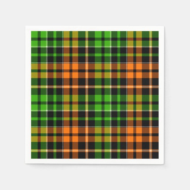 Svart Orange Grön Plaid Rutig Design  Pappersservett (Framsidan)