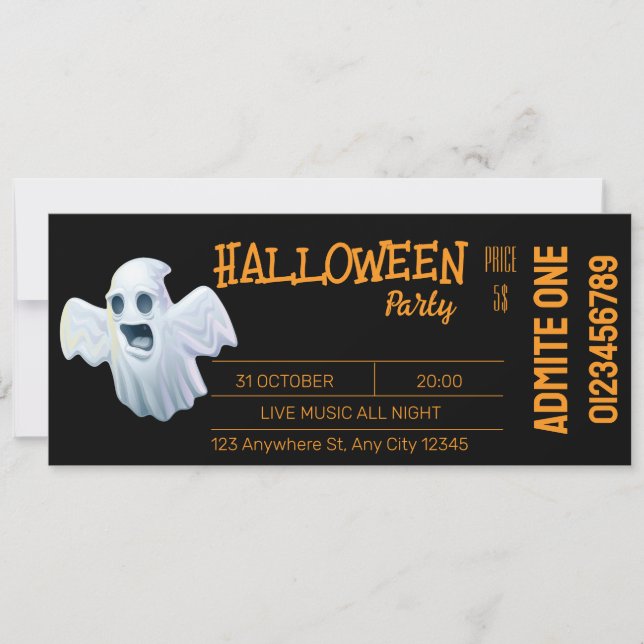 Svart Orange Halloween Biljett-inbjudan Inbjudningar (Framsida)