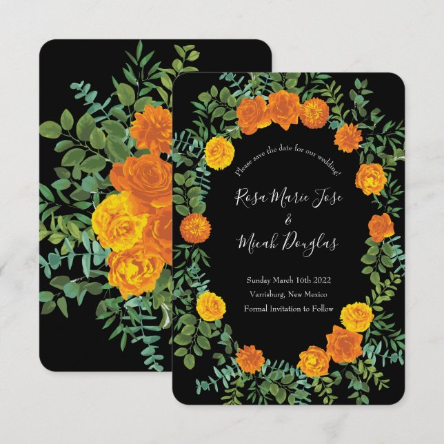 Svart & Orange Halloween Goth Wedding Kollektion Inbjudningar (Fram/baksida)
