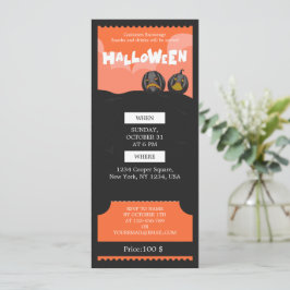 Svart & Orange Halloween Spökfest Biljett Julkort