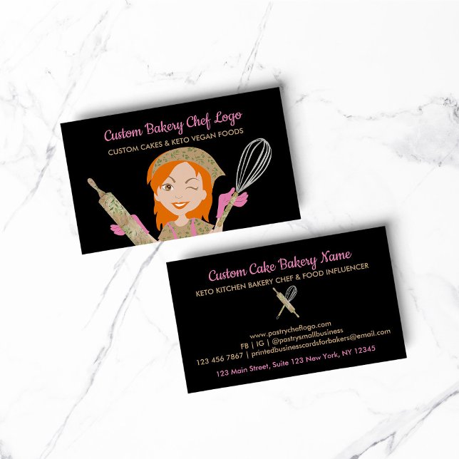 Svart Orange Hår Koka Verktyg Bageri Kock Visitkort (BAKERY PASTRY CHEF COOK CAKE event planner business)