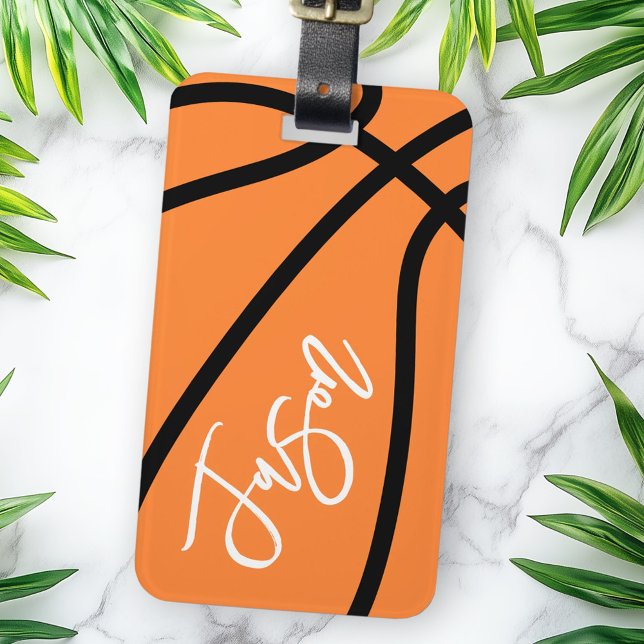 Svart orange i basketboll, eget namn bagagebricka (Basketball black orange custom name luggage tag)