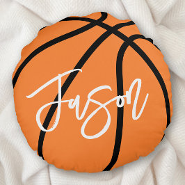 Svart orange i basketboll, eget namn rund kudde