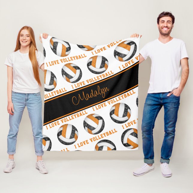 Svart orange I kärlek volleyball text mönster Fleecefilt (På plats)
