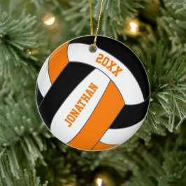 Svart orange idrottslag färg boys volleyball julgransprydnad keramik