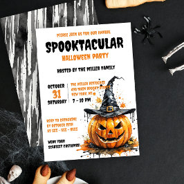 Svart Orange Kuslig Häxa Hatt Pumpa Halloween Inbjudningar