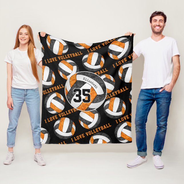 Svart orange-lageflickor i kärlek volleyball fleecefilt (På plats)