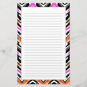 Svart, Orange och Rosa Hand plockade Chevron Möns Brevpapper
