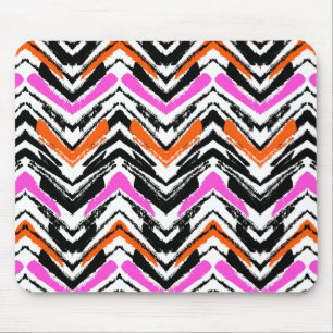 Svart, Orange och Rosa Hand plockade Chevron Möns Musmatta