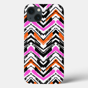 Svart, Orange och Rosa Hand plockade Chevron Mönst
