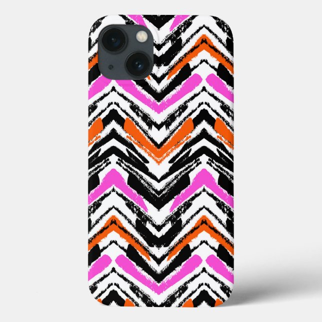 Svart, Orange och Rosa Hand plockade Chevron Mönst (Baksida)