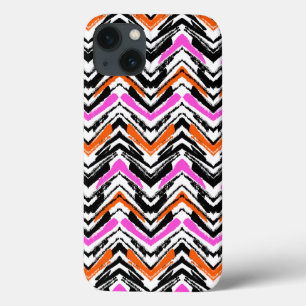 Svart, Orange och Rosa Hand plockade Chevron Mönst