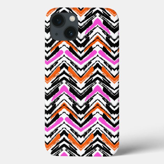 Svart, Orange och Rosa Hand plockade Chevron Mönst (Baksida)