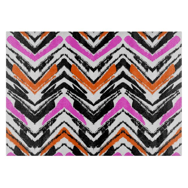 Svart, Orange och Rosa Hand plockade Chevron Mönst (Framsidan)