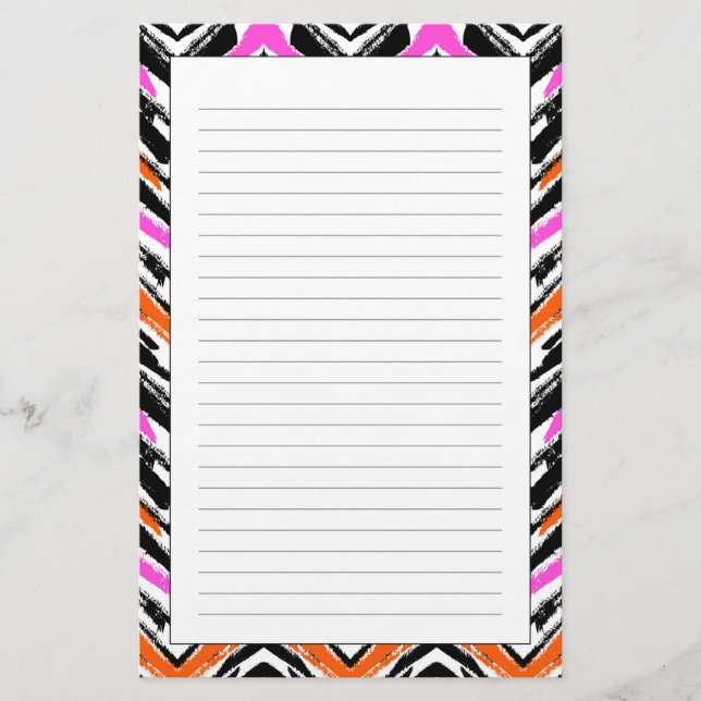 Svart, Orange och Rosa Hand plockade Chevron Mönst Brevpapper (Framsida)