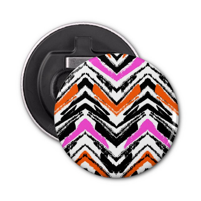 Svart, Orange och Rosa Hand plockade Chevron Mönst Flasköppnare (Framsidan)