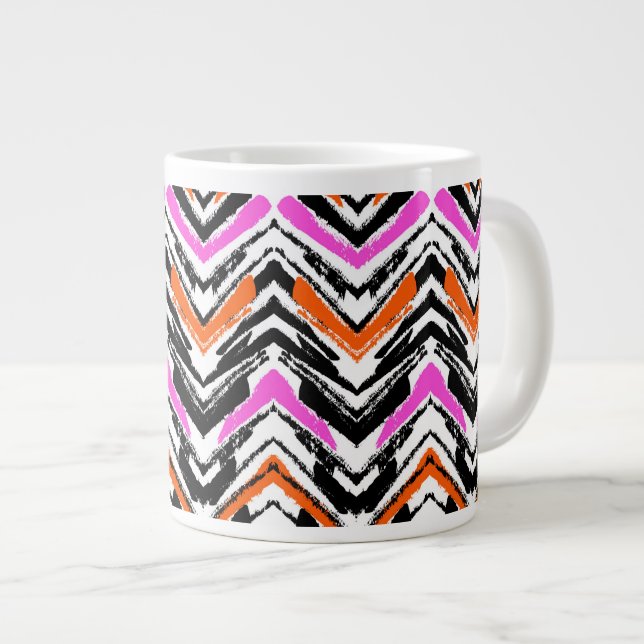 Svart, Orange och Rosa Hand plockade Chevron Mönst Jumbo Mugg (Framsida höger)