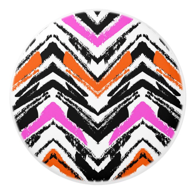 Svart, Orange och Rosa Hand plockade Chevron Mönst Knopp (Framsidan)