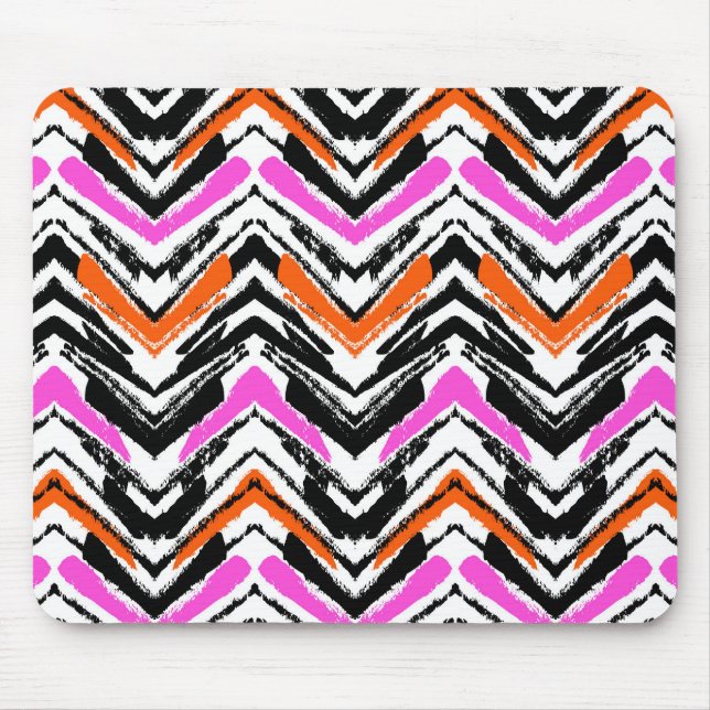 Svart, Orange och Rosa Hand plockade Chevron Mönst Musmatta (Framsidan)