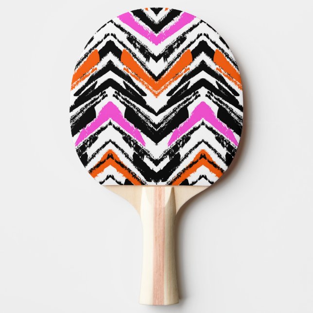 Svart, Orange och Rosa Hand plockade Chevron Mönst Pingisracket (Framsidan)