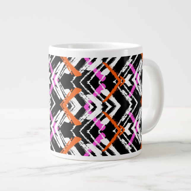 Svart, Orange och Rosa Hand plockade Mönster Jumbo Mugg (Framsida höger)