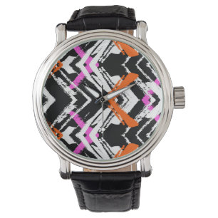 Svart, orange och rosa hand plockadepilmönster armbandsur