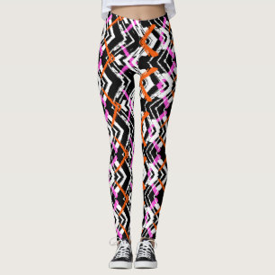 Svart, orange och rosa hand plockadepilmönster leggings