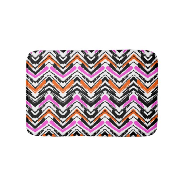 Svart, orange och rosa hand plockadesparremönster badrumsmatta (Framsidan)