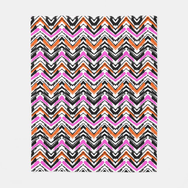 Svart, orange och rosa hand plockadesparremönster fleecefilt (Framsidan)
