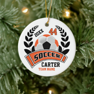 Svart, Orange och Vit anpassad ⚽ Julgransprydnad Keramik