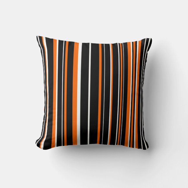 Svart, Orange och White Barcode Rand Kudde (Framsida)