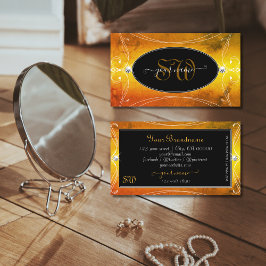 Svart Orange Ornate Sparkling Diamonds Initialer Visitkort