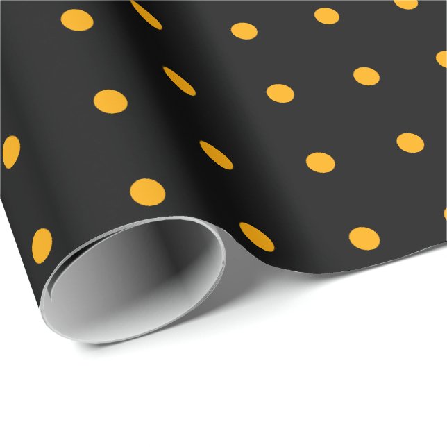 Svart Orange Polka Prick Mönster Halloween Presentpapper (Rullad Hörn)