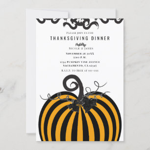 Svart & Orange Randig Pumpa Thanksgiving Middag Inbjudningar