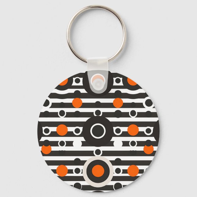 Svart Orange Retro Cirkel Rand Nyckelring (Framsida)
