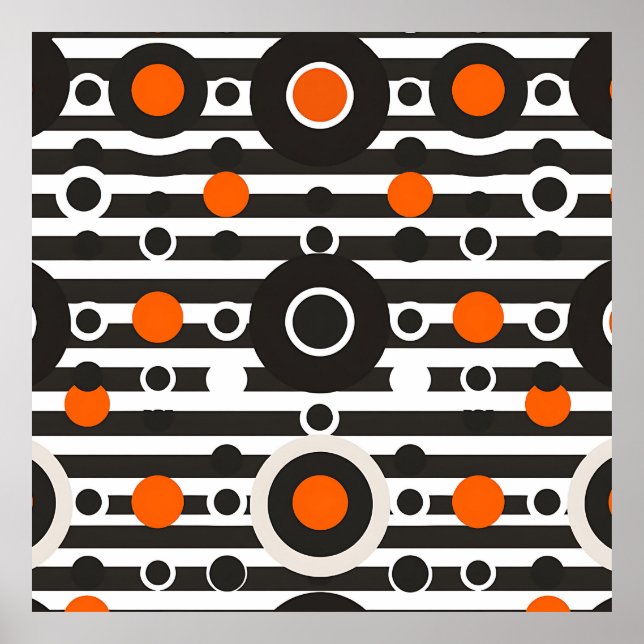 Svart Orange Retro Cirkel Rand Poster (Framsidan)
