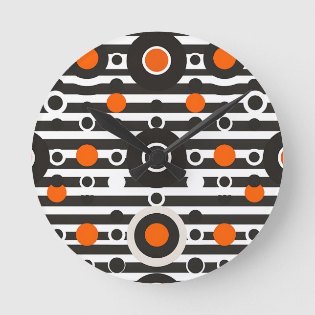 Svart Orange Retro Cirkel Rand Rund Klocka (Framsida)